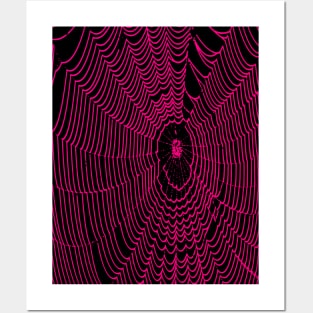 Artistic Halloween Spider Web Cobweb Doodle In Pink Posters and Art